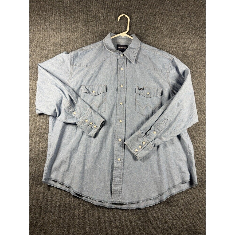 Wrangler Western Chambray Snap Shirt Men’sXXL Blue Cotton Pearl Snap Cowboy